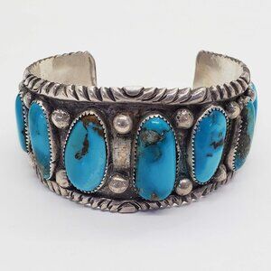 FJ Southwestern Turquoise Sterling Silver Cuff Bracelet 85.4 Grams